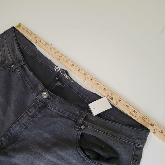 NEW 24 W boho butterfly rhinestone pearl distressed raw black stretch jeans NWT - Picture 2 of 16